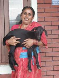 woman holding goat